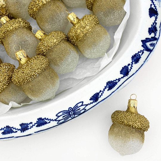 Clear + Gold Woodland Acorn Christmas Ornament ~ Czech Republic ~ 2-1/4" tall