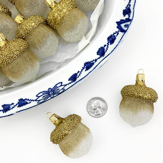 Clear + Gold Woodland Acorn Christmas Ornament ~ Czech Republic ~ 2-1/4" tall