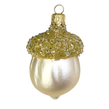 Matte Champagne Woodland Acorn Christmas Ornament ~ Czech Republic ~ 2-1/4" tall