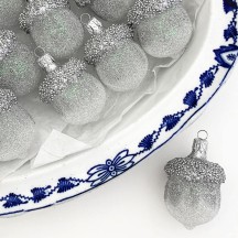 Clear + Silver Woodland Acorn Christmas Ornament ~ Czech Republic ~ 2-1/4" tall