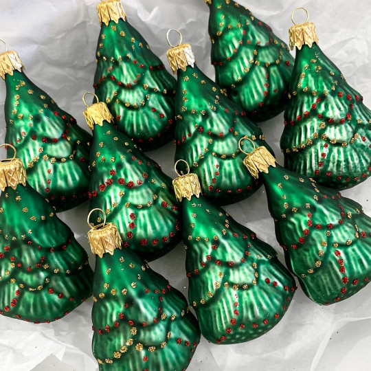 Matte Green Blown Glass Christmas Tree Ornament ~ 2-3/8"