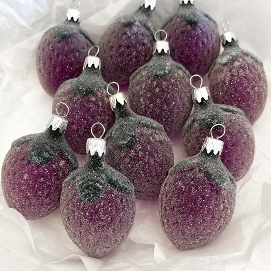 Clear Purple Berry Blown Glass Ornament ~ Czech Republic ~ 2" long