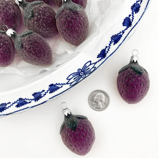 Clear Purple Berry Blown Glass Ornament ~ Czech Republic ~ 2" long