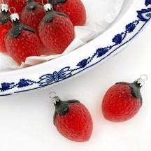 Clear Red Berry Blown Glass Ornament ~ Czech Republic ~ 2" long