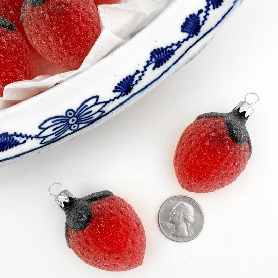Clear Red Berry Blown Glass Ornament ~ Czech Republic ~ 2" long