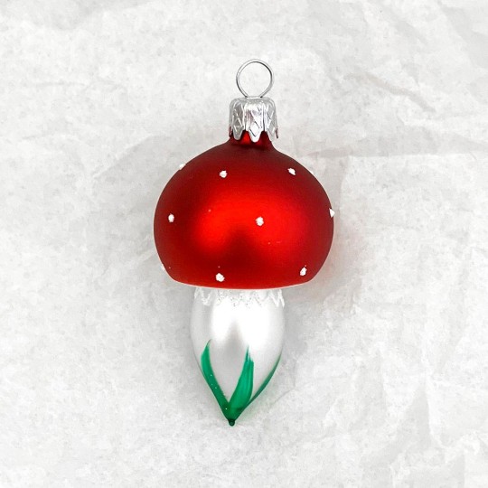 Small Blown Glass Mushroom Christmas Ornament ~ 2-3/8" tall