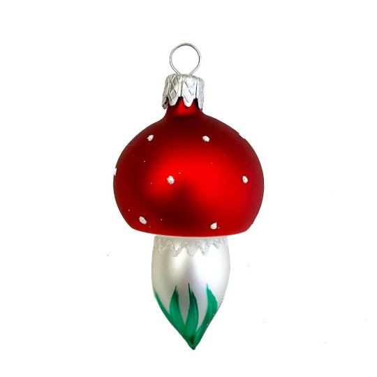 Small Blown Glass Mushroom Christmas Ornament ~ 2-3/8" tall