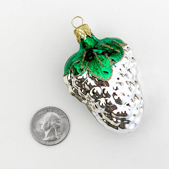 Silver Grapes Blown Glass Ornament ~ Czech Republic ~ 3" long