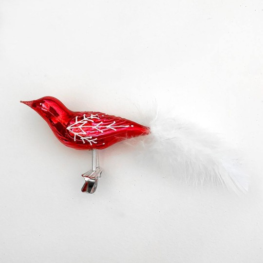 Glossy Red Blown Glass Clipping Bird Ornament ~ Czech Republic ~ 6" long