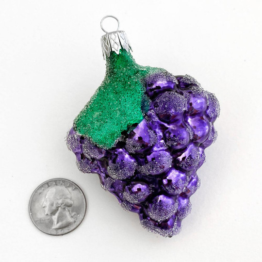 Dark Purple Grapes Blown Glass Ornament ~ Czech Republic ~ 3-1/4" long