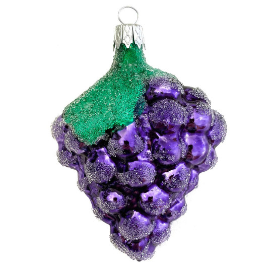 Dark Purple Grapes Blown Glass Ornament ~ Czech Republic ~ 3-1/4" long