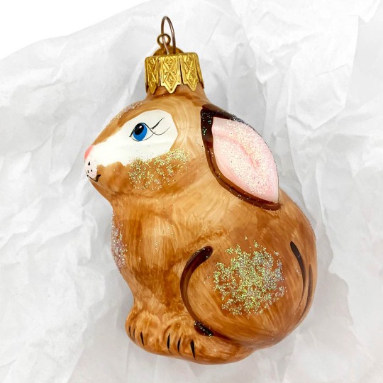 Brown Bunny Blown Glass Ornament ~ Germany ~ 3" tall