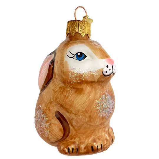 Brown Bunny Blown Glass Ornament ~ Germany ~ 3" tall