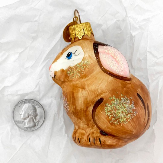 Brown Bunny Blown Glass Ornament ~ Germany ~ 3" tall