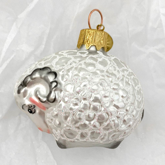 Curly Ram Blown Glass Sheep Ornament ~ Germany ~ 2" tall