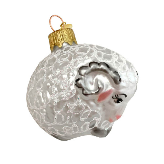 Curly Ram Blown Glass Sheep Ornament ~ Germany ~ 2" tall