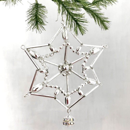 Fancy 3-D Beaded Star Christmas Ornament with Rhinestones~ 3" ~ Czech Republic