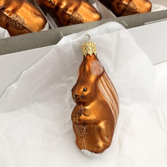 Brown Squirrel with Nut Blown Glass Ornament ~ Czech Republic ~ 3" tall
