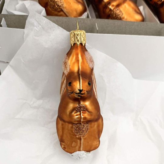 Brown Squirrel with Nut Blown Glass Ornament ~ Czech Republic ~ 3" tall