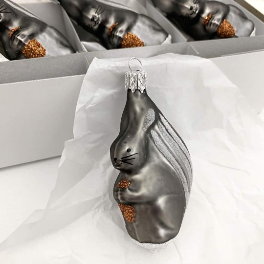 Grey Squirrel with Nut Blown Glass Ornament ~ Czech Republic ~ 3" tall