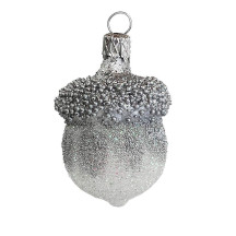 Clear + Silver Woodland Acorn Christmas Ornament ~ Czech Republic ~ 2-1/4" tall