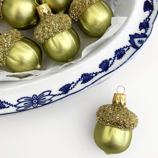 Matte Green Woodland Acorn Christmas Ornament ~ Czech Republic ~ 2-1/4" tall