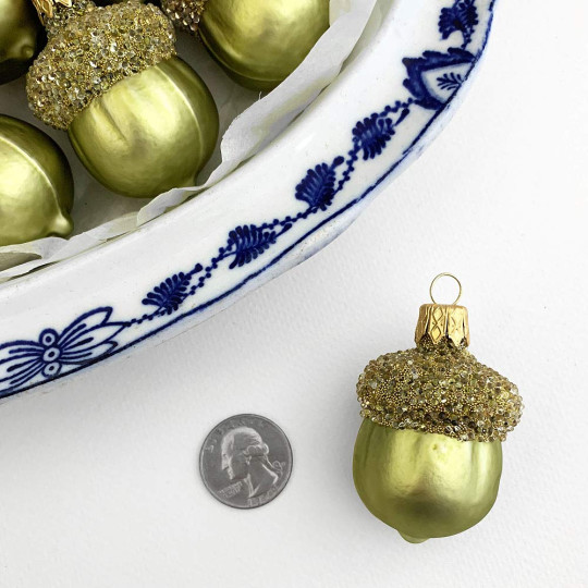 Matte Green Woodland Acorn Christmas Ornament ~ Czech Republic ~ 2-1/4" tall