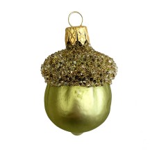 Matte Green Woodland Acorn Christmas Ornament ~ Czech Republic ~ 2-1/4" tall