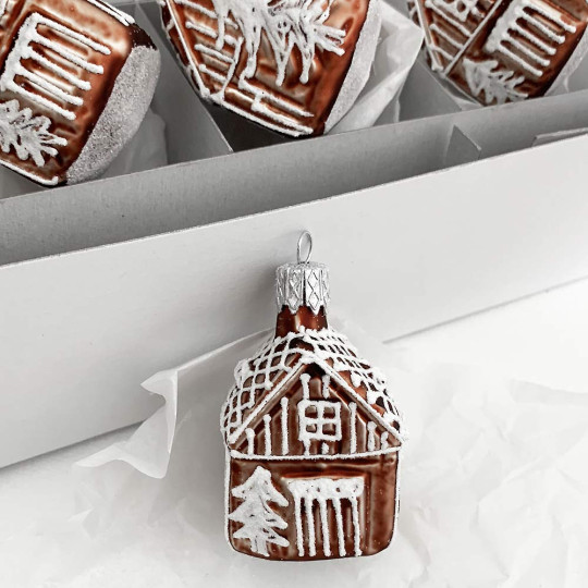Petite Gingerbread House Blown Glass Ornament ~ Czech Republic ~ 2" tall