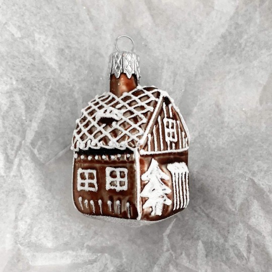 Petite Gingerbread House Blown Glass Ornament ~ Czech Republic ~ 2" tall