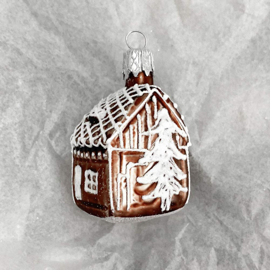 Petite Gingerbread House Blown Glass Ornament ~ Czech Republic ~ 2" tall