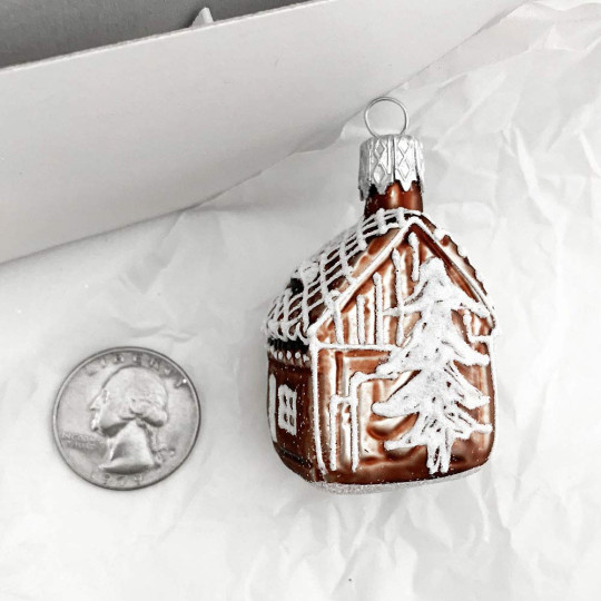 Petite Gingerbread House Blown Glass Ornament ~ Czech Republic ~ 2" tall