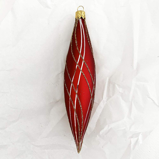Burgundy Retro Drop Glass Ornament ~ Czech Republic ~ 5-1/8" long