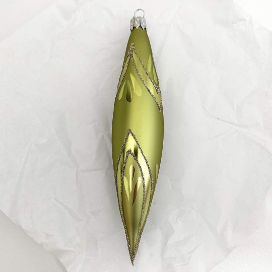 Chartreuse Green Retro Drop Glass Ornament ~ Czech Republic ~ 5-1/8" long