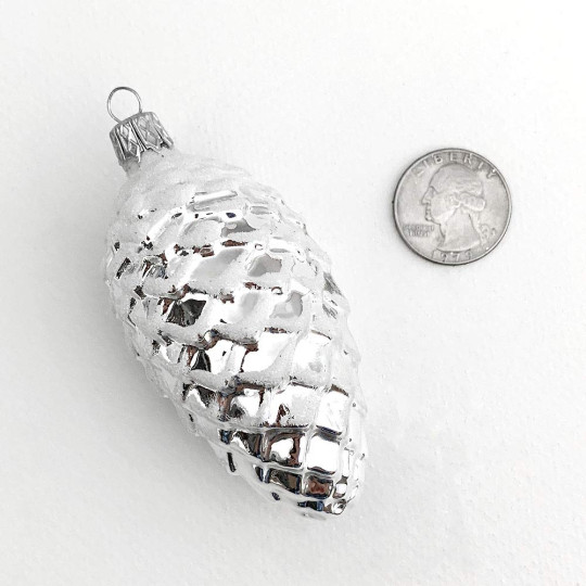 Silver Pine Cone Christmas Ornament ~ Czech Republic ~ 3-1/4" long