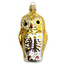Gold Owl Blown Glass Ornament ~ Czech Republic ~ 3-1/4" tall