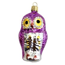 Violet Purple Owl Blown Glass Ornament ~ Czech Republic ~ 3-1/4" tall