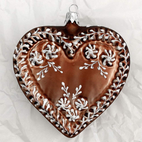 XL Gingerbread Heart Blown Glass Christmas Tree Ornament ~ 4"