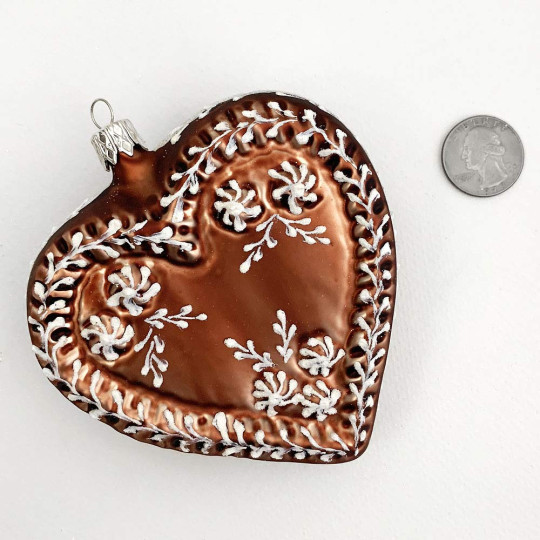 XL Gingerbread Heart Blown Glass Christmas Tree Ornament ~ 4"