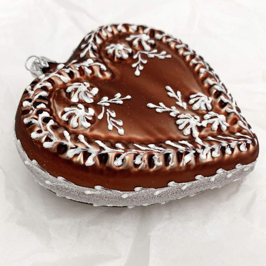 XL Gingerbread Heart Blown Glass Christmas Tree Ornament ~ 4"