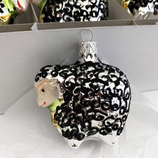 Black Sheep Blown Glass Ornament ~ Czech Republic ~ 2-1/2" tall