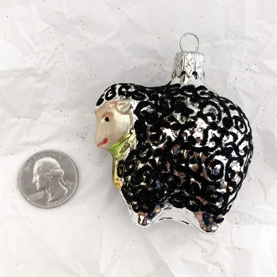 Black Sheep Blown Glass Ornament ~ Czech Republic ~ 2-1/2" tall