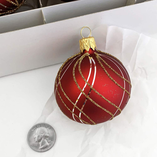 Burgundy Retro Ball Glass Ornament ~ Czech Republic ~ 2-1/4" across