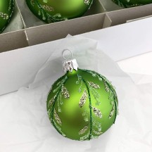 Green Glittered Ball Glass Ornament ~ Czech Republic ~ 2-1/4" across