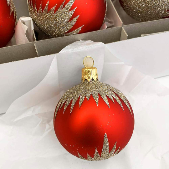Red Glittered Ball Glass Ornament ~ Czech Republic ~ 2-1/4" across