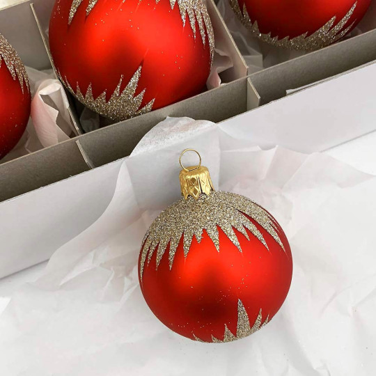 Red Glittered Ball Glass Ornament ~ Czech Republic ~ 2-1/4" across
