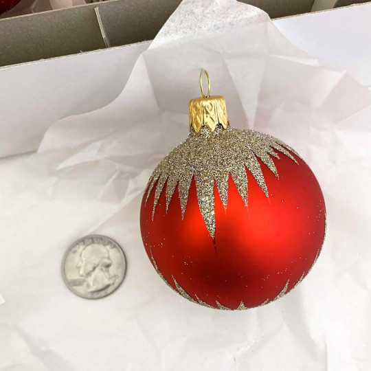 Red Glittered Ball Glass Ornament ~ Czech Republic ~ 2-1/4" across