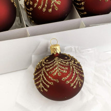 Burgundy Glittered Ball Glass Ornament ~ Czech Republic ~ 2-1/4" across