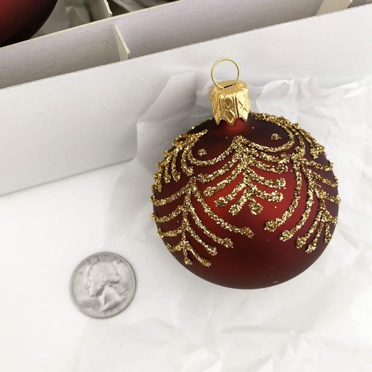 Burgundy Glittered Ball Glass Ornament ~ Czech Republic ~ 2-1/4" across