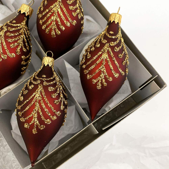 Burgundy Glittered Drop Glass Ornament ~ Czech Republic ~ 3-1/2" long